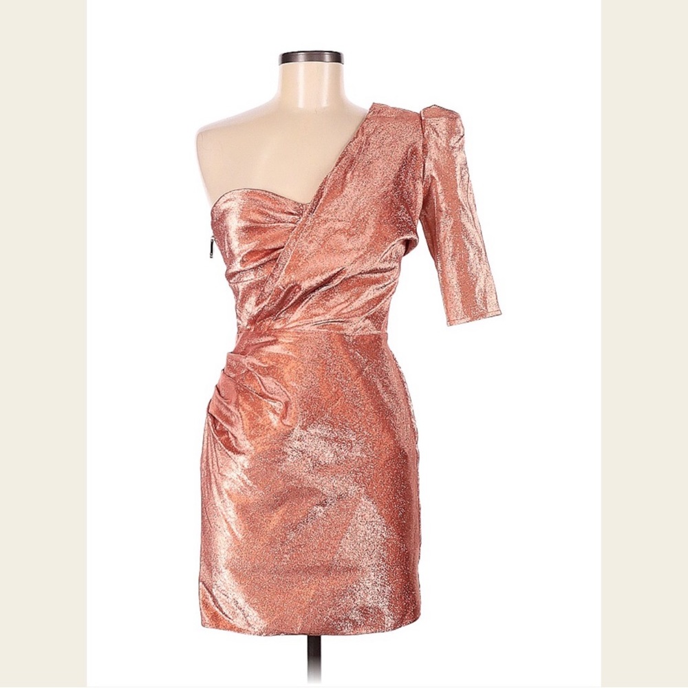 NEW Elisabetta Franchi One Shoulder Pink Metallic Barbiecore Couture Dress NWT